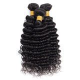 Bundle Deals With Closure Deep Wave Virgin Human Hair Natural Black