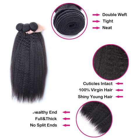 Kinky Straight Virgin Human Hair Natural Black Bundles