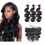 Bundle Deals With Frontal Body Wave Virgin Human Hair Natural Black