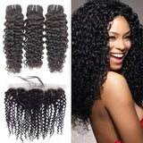 Bundle Deals With Frontal Italy Curly Virgin Human Hair Natural Black