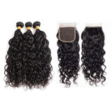 Bundle Deals With Closure Natural Curly Virgin Human Hair Natural Black