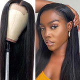 180% Density Straight 4x4  Transparent Closure Lace Wig Naturlal Black